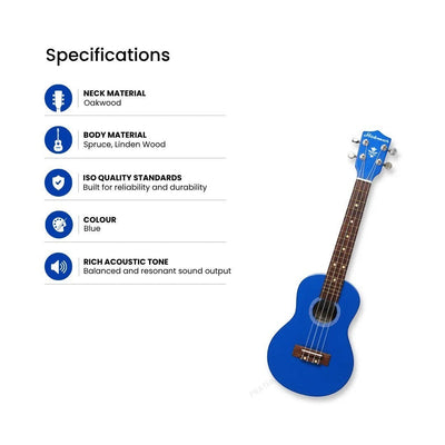 Prathmesh Music Hobmer 26-inch blue tenor ukulele with spruce and linden wood body and oakwood neck.