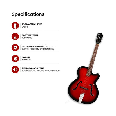 Prathmesh Music Hobmer 265-RB electro-acoustic guitar in red and black with f-holes and rosewood body