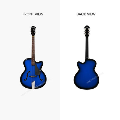 Prathmesh Music Hobmer 265-BB electro-acoustic guitar in blue black finish, showing front and back views.
