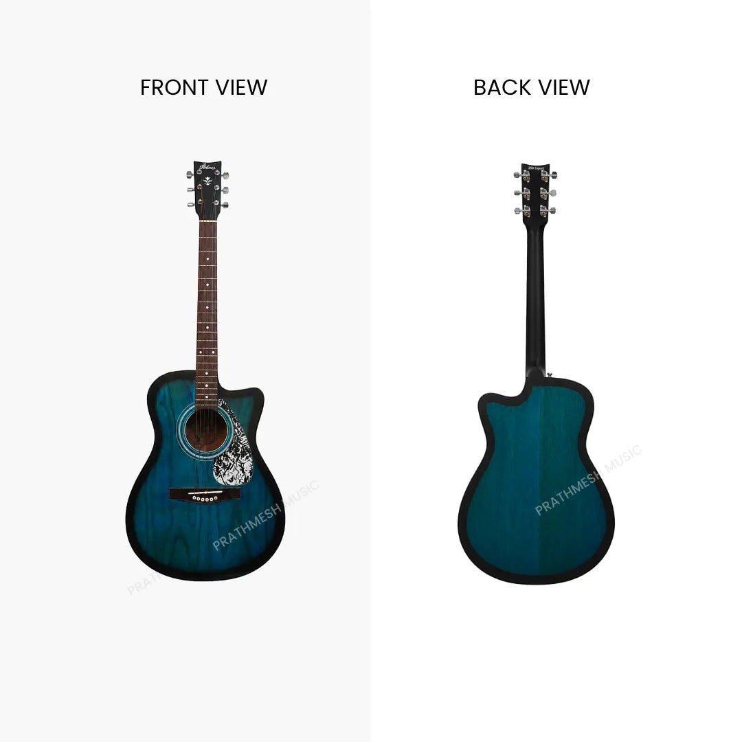 Prathmesh Music Hobmer 250-PC electro-acoustic guitar in peacock blue finish, showing front and back views.