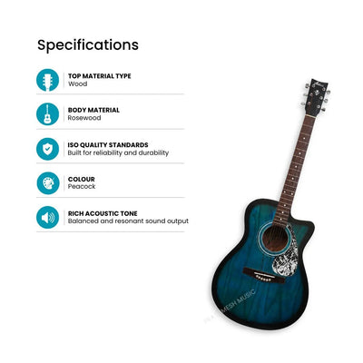 Prathmesh Music Hobmer 250-PC electro-acoustic guitar in a vibrant peacock blue finish with rosewood body details.