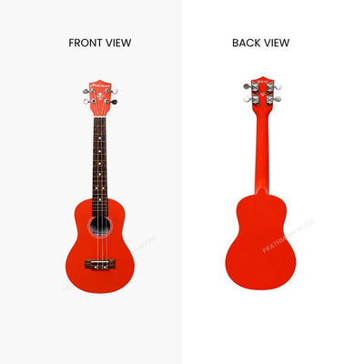 Prathmesh Music Hobmer 26-inch pink tenor ukulele shown from front and back views with a glossy finish.