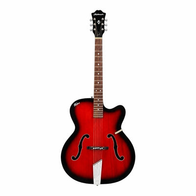 Prathmesh Music Hobmer 265-RB electro-acoustic guitar in a striking red and black sunburst glossy finish.