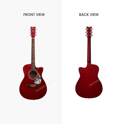 Prathmesh Music Hobmer 250-WR electro-acoustic guitar in wine red with front and back views showing glossy finish