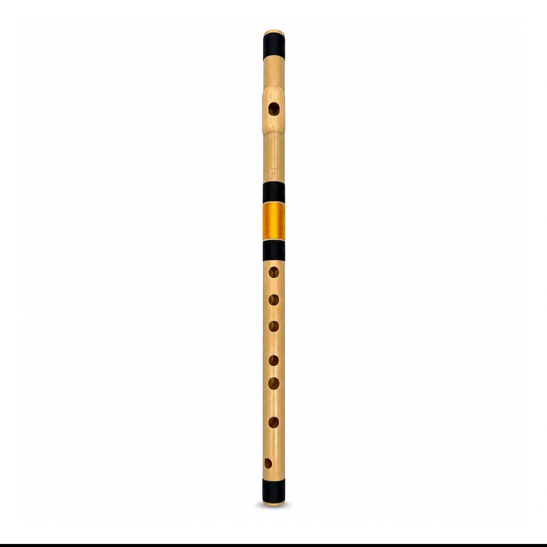 Prathmesh Music Radhe PVC F Middle scale side-blown bansuri flute with black and gold decorative bands