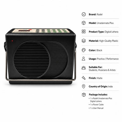 Prathmesh Music Radel Sunadamala Plus digital lehera instrument in a black matte plastic case for classical music