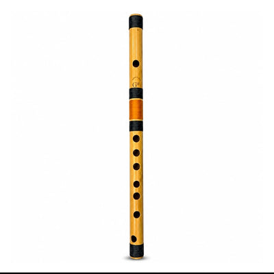 Prathmesh Music Radhe bamboo side-blown G# Mid bansuri flute with natural finish and black binding threads.