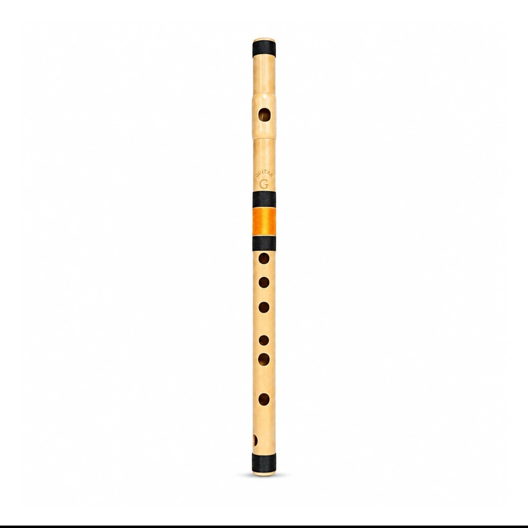 Prathmesh Music Radhe PVC G Middle side-blown flute with a bamboo-look finish and black binding rings.
