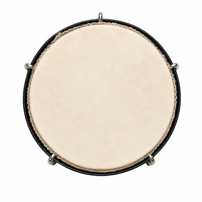 Prathmesh Music 6-inch wooden dimdi drum with a taut, light-colored drumhead and black frame for traditional percussion.