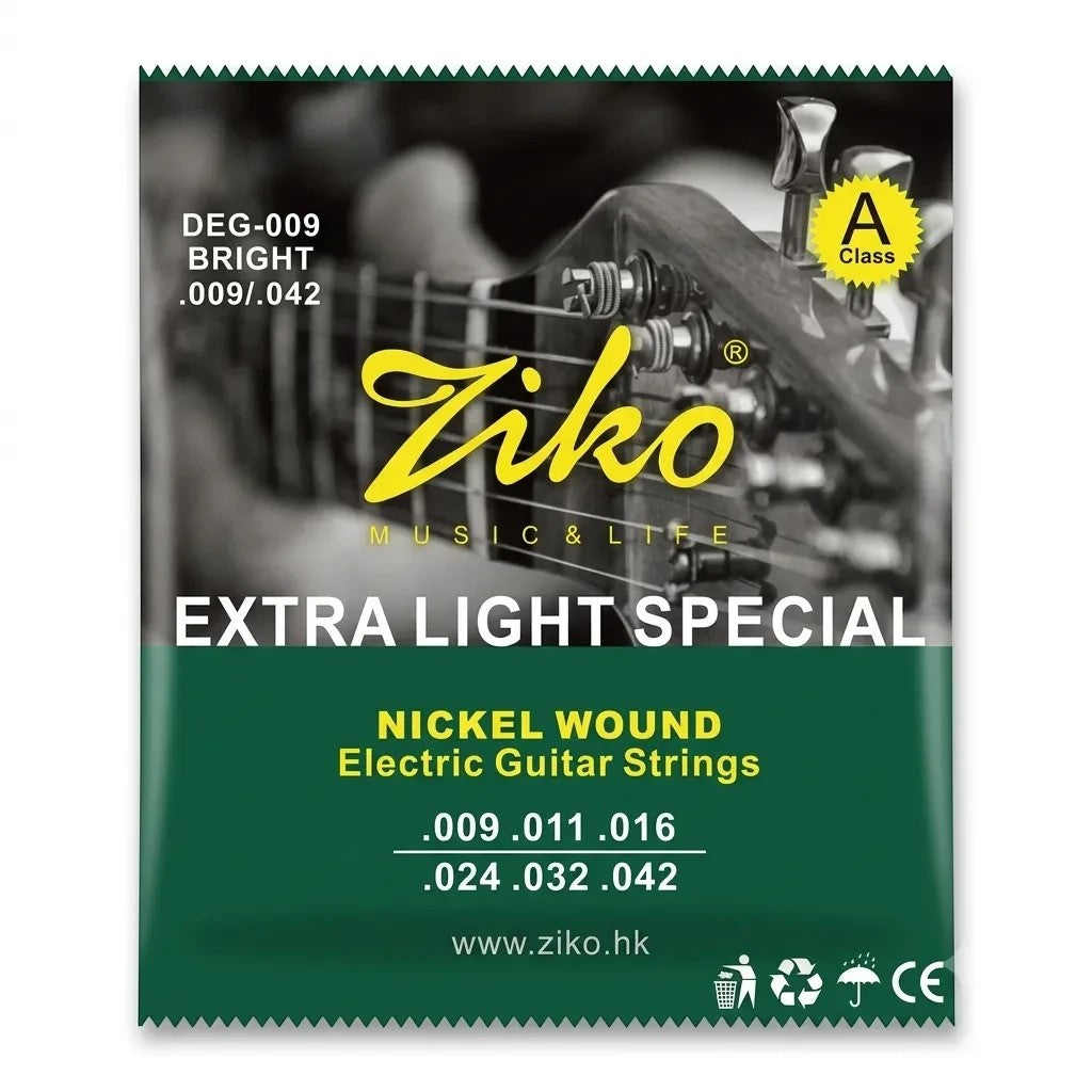Prathmesh Music Ziko DEG-009 extra light nickel wound electric guitar strings in green packaging