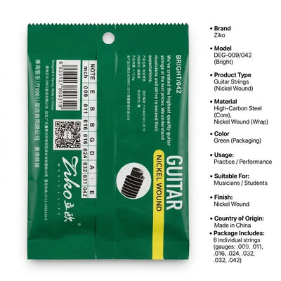 Prathmesh Music Ziko DEG-009 extra light nickel wound electric guitar strings in green packaging